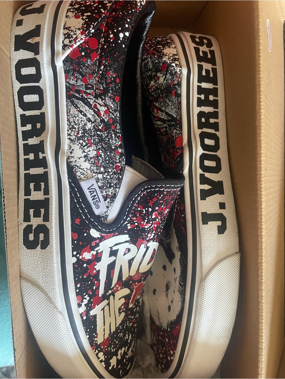 New w/ Box Vans Black, Red & White Slip-On House of Horror Jason Vorhees